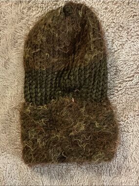 Handmade Cozy Brown Knit Beanie - Fuzzy Cuff-one size